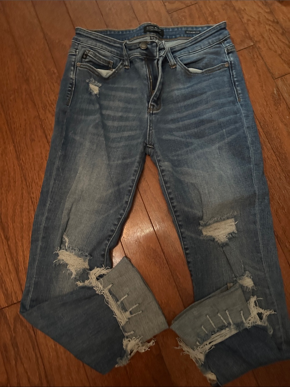 Judy Blue Distressed Medium Blue Cuffed Jeans